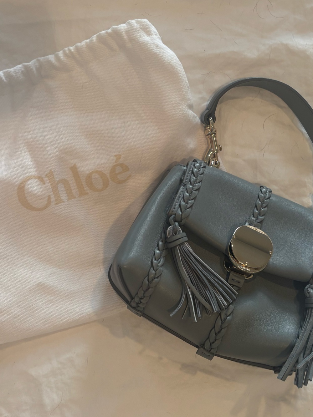 NWOT Chloé Slate Blue Mini Leather Shoulder Bag with Tassel